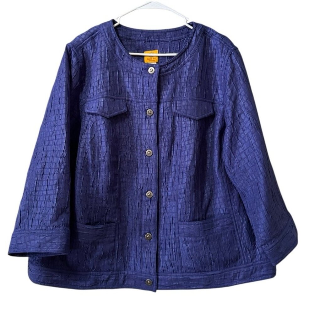 Ruby Rd. Women Size 20W Blue‎ Button Down Jacket Polyester Textured Lightweight